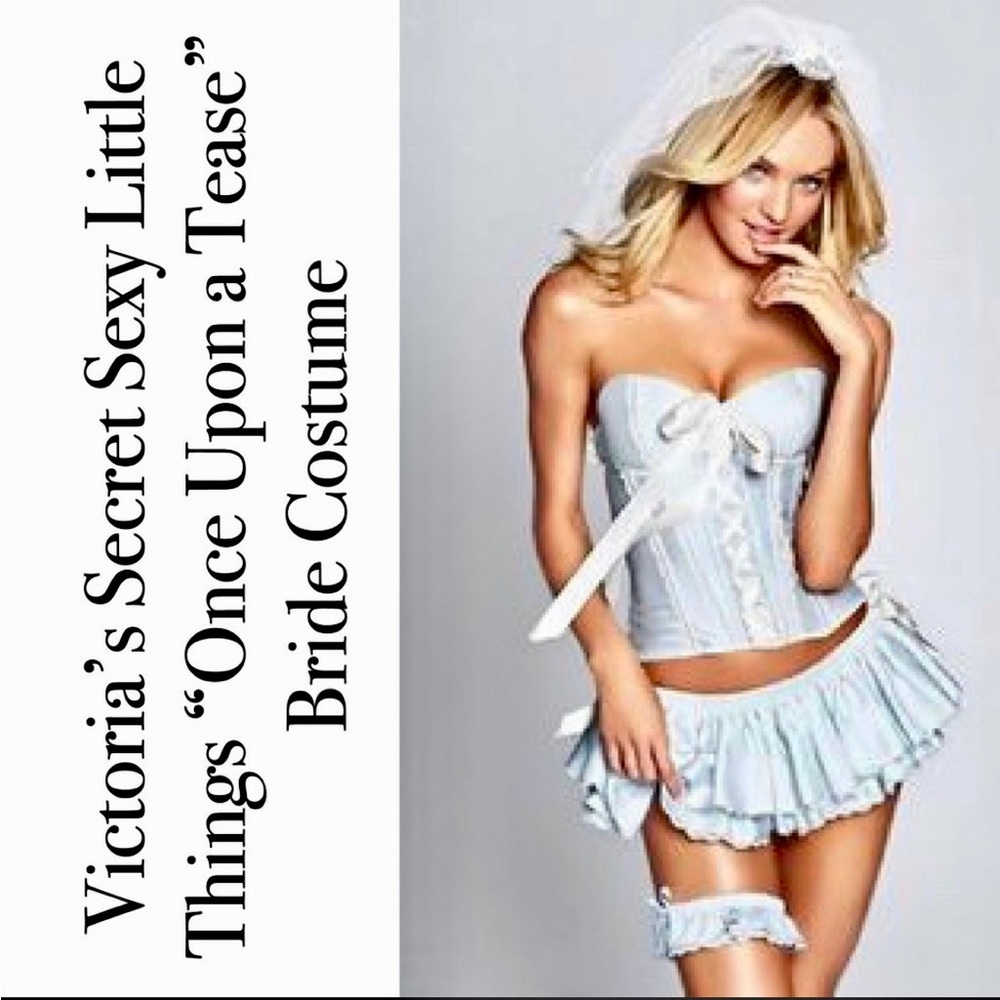 M Complete set VS Victoria’s Secret “Sexy little Bride”Light Blue Satin Costume - Picture 1 of 16
